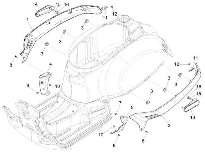 Parabrezza per moto - Minigonne laterali per Vespa GTS 300 ie 2008-2016 (con e senza ABS) grigio titanio 707/C
