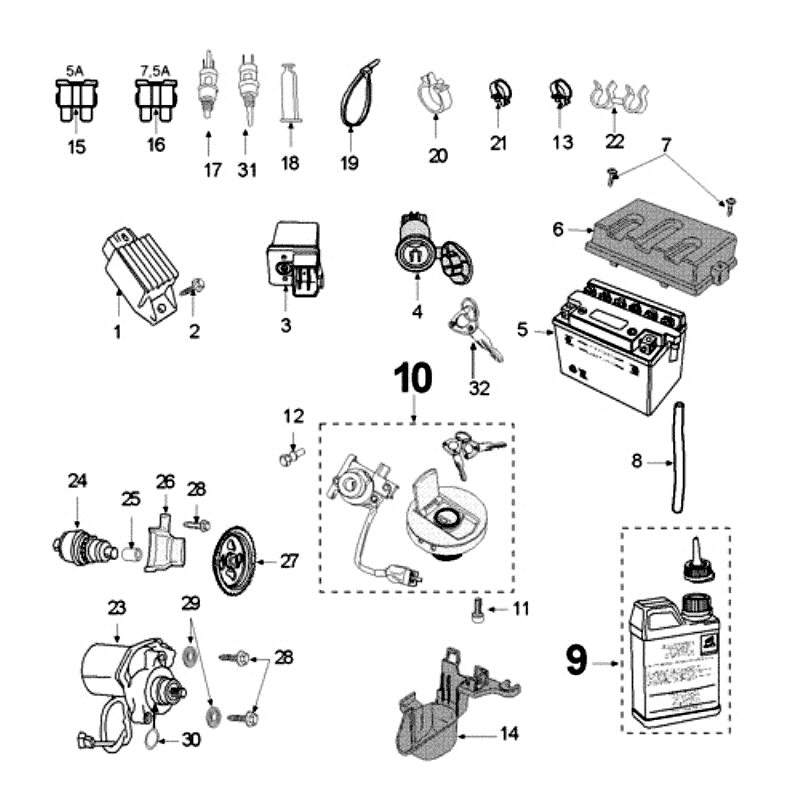 Parti elettriche - Bendix - Motorino di avviamento - Batteria nera Peugeot Speedfight 3 50 2-stroke AC