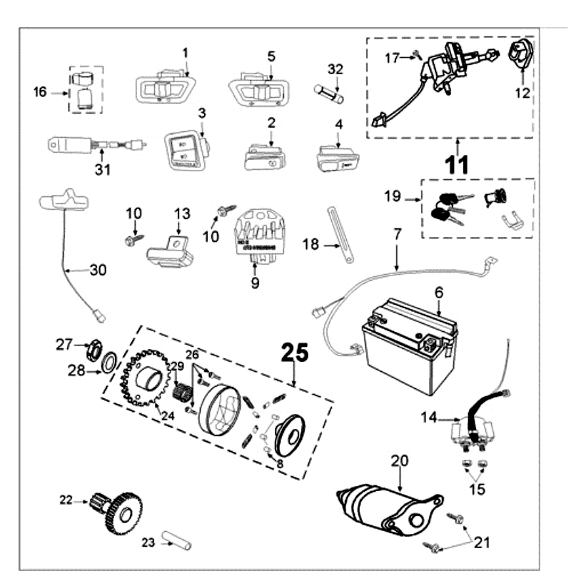Parti elettriche - Bendix - Motorino di avviamento - Batteria Peugeot Tweet vecchia grigio argento