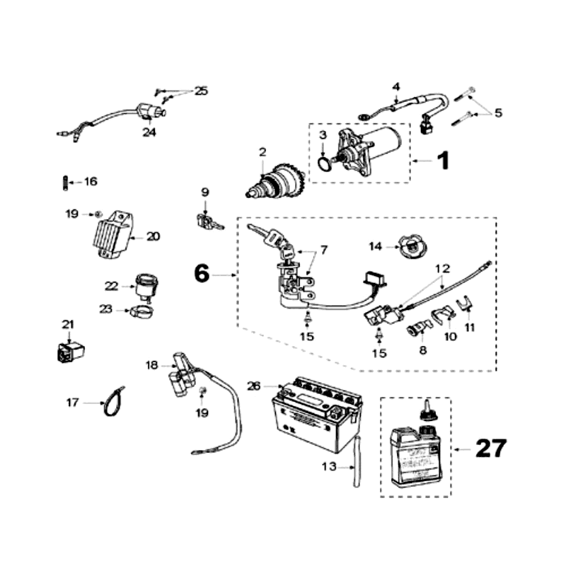Parti elettriche - Bendix - Motorino di avviamento - Batteria Peugeot V-Clic 50 4-stroke AC Orange