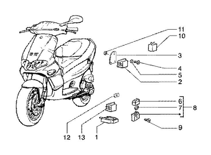 Relè di avviamento - Relè lampeggiante - Portafusibili Gilera Runner FXR 180 a 2 tempi