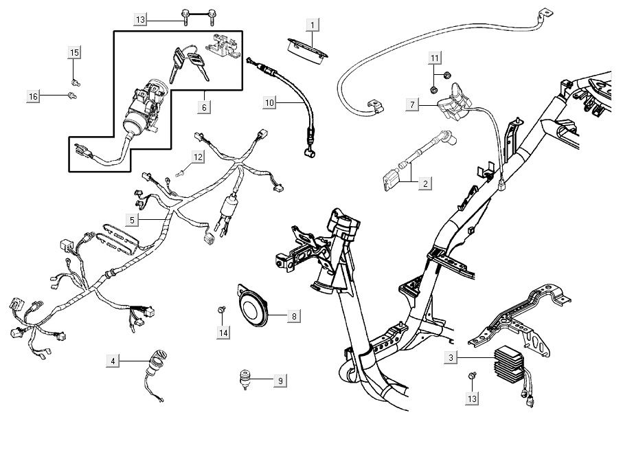 Cablaggio - Interruttore di accensione - Regolatore di tensione Agility 16+ 125 Argento metallizzato opaco