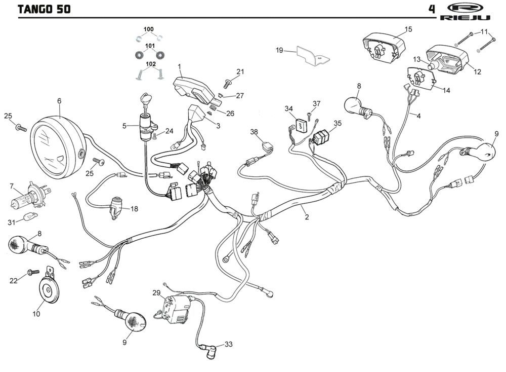 Ricambi elettrici Rieju Tango orange 2009 a 2 tempi