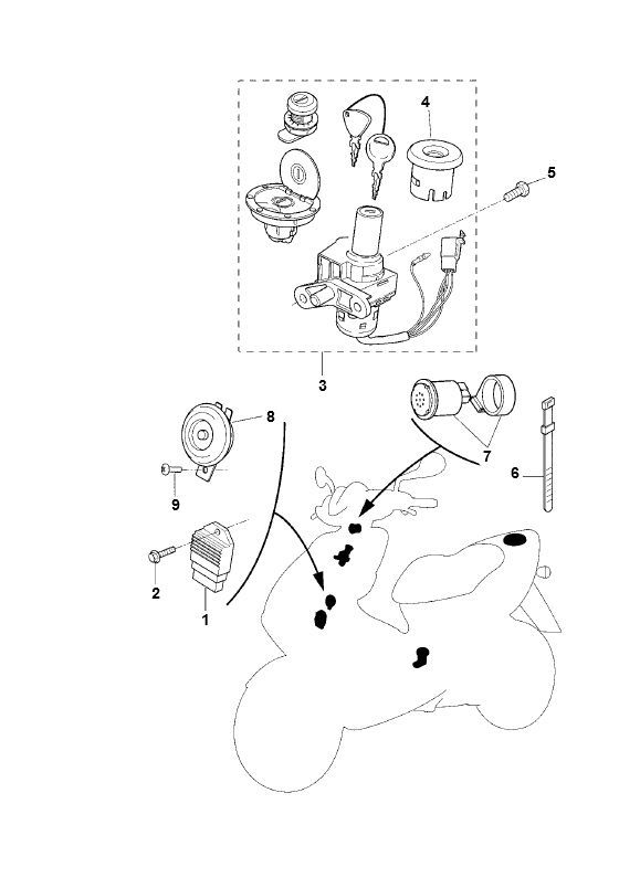 Blocchetto di accensione - Regolatore di tensione - Tromba LC a 2 tempi Yamaha Aerox 50