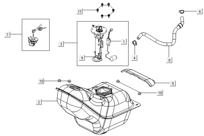 Serbatoio gas - Galleggiante serbatoio - Valvola a vuoto Kymco New Downtown 350i ABS
