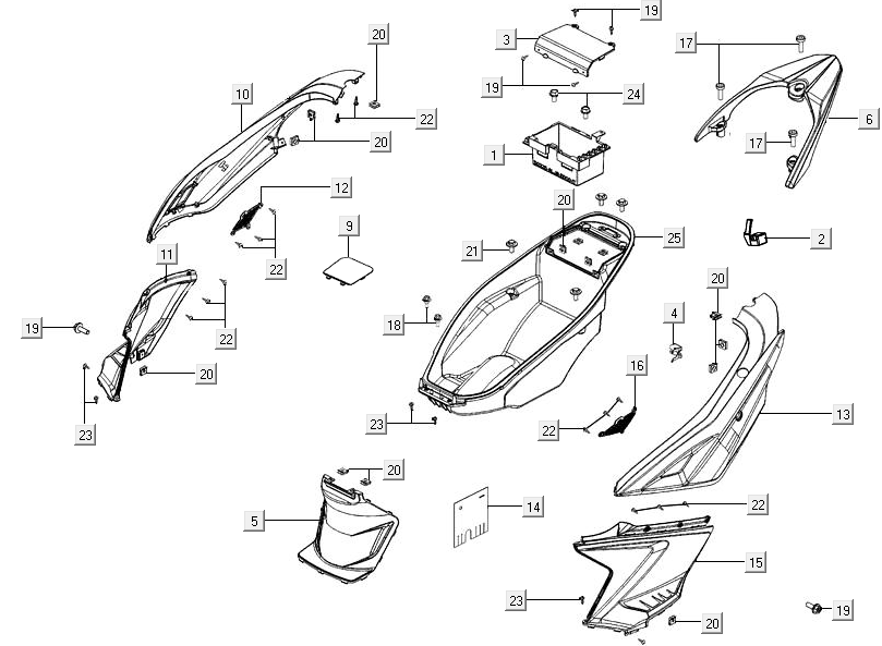 Carene laterali - Vano casco - Portapacchi posteriore Kymco Agility 16