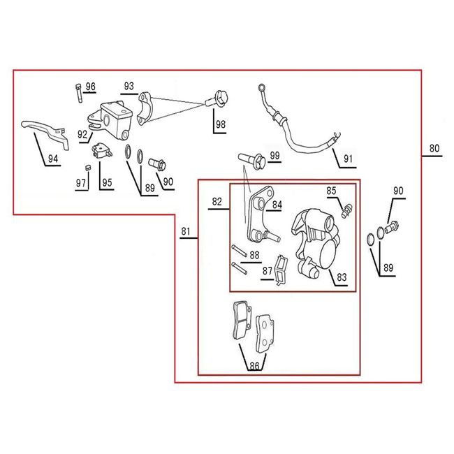 Cilindro del freno - Leva del freno - Tubo del freno - Pinza - Pastiglie freno BTC F22
