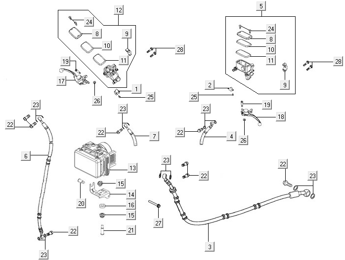 Pompa freno - Tubo freno - Modulo ABS Kymco New Downtown 125i 4T LC ABS