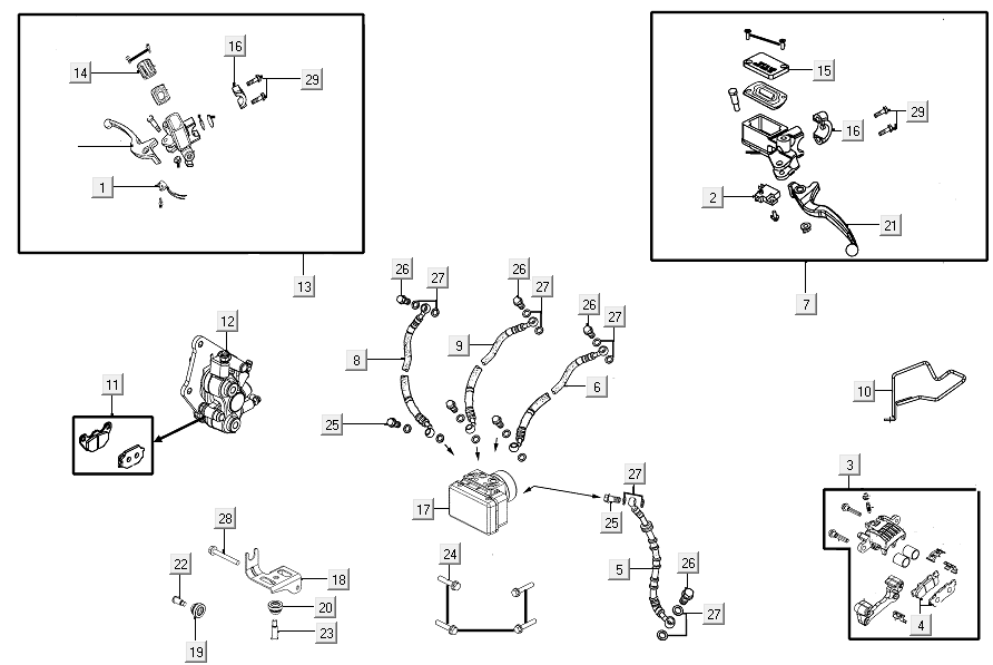 Cilindro del freno - Tubo del freno - Pinza - Pastiglie freno Kymco New Like 150i Euro 4