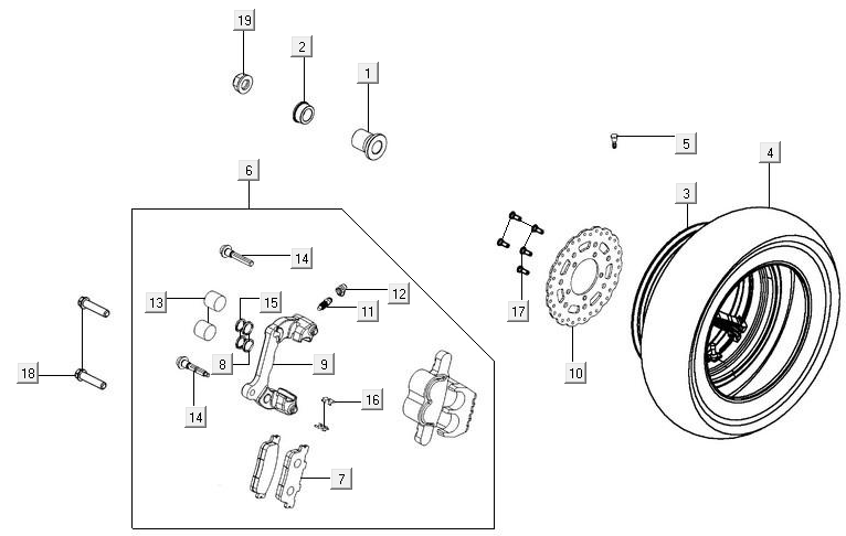 Ruota posteriore - Disco freno - Pinza freno Kymco New Downtown 350i ABS