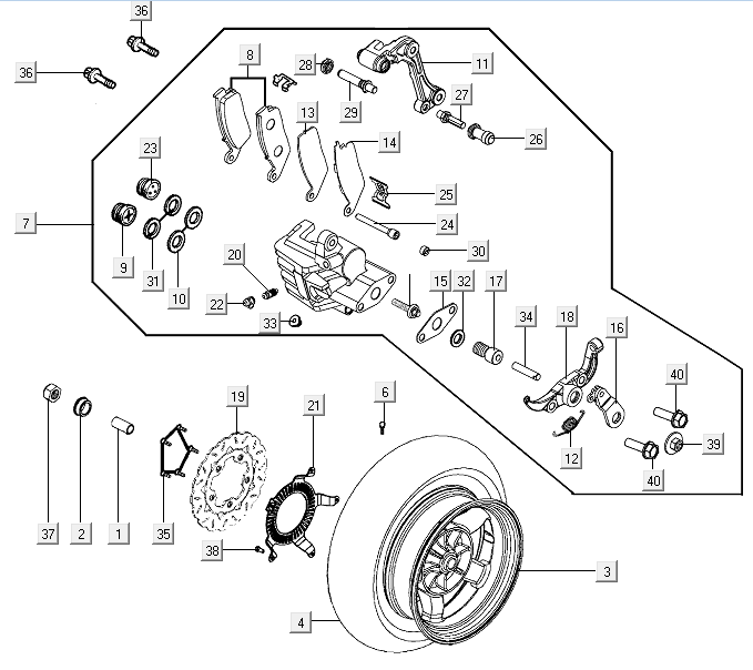 Ruota posteriore-Disco freno - Pinza freno Kymco Xciting 500R EVO 4T LC