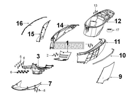 Fairing box (rear) Peugeot Tweet 125i E5 FL 2023-2025 PASIFIC BLUE (W4)