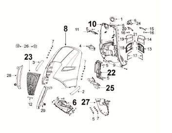 Fairing front Peugeot Django 125 EFI E5 2021-2022 MILKY WHITE/ DRAGON RED (G9)