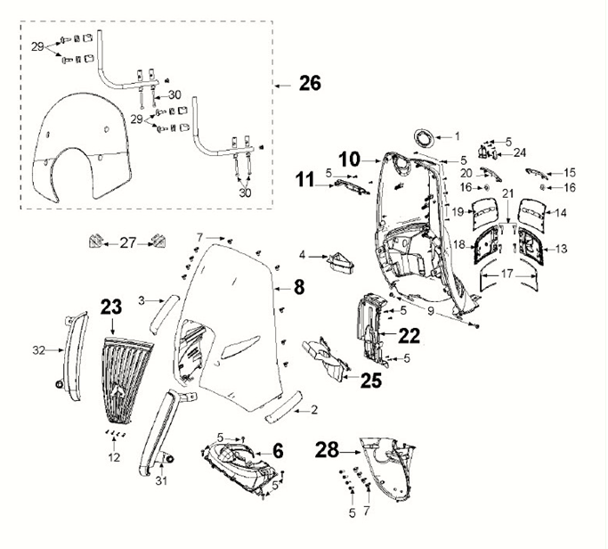 Parabrezza per moto - Scatola porta casco - Running board - Minigonne laterali Peugeot Django 4 tempi Euro 5 Deep Ocean Blue/ Mad Grey (S5)