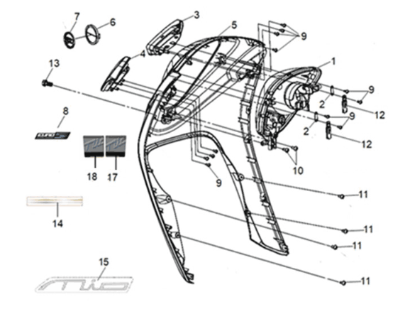 Cover FR. Sym Mio 50I E5 Nero opaco (BK007U/BK001C)