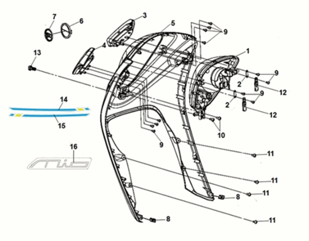 Coperchio FR. Sym E-MIO Slate Blue (GY-7547UL/BK-001C)