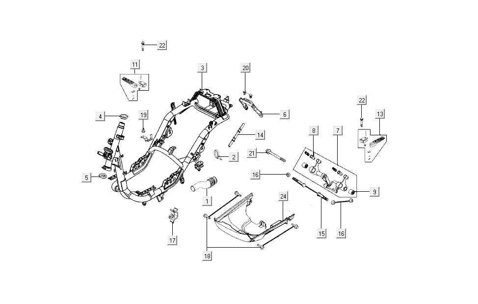 Telaio - Sospensione del motore - Pedane Kymco New Sento 50i 4 tempi rosse