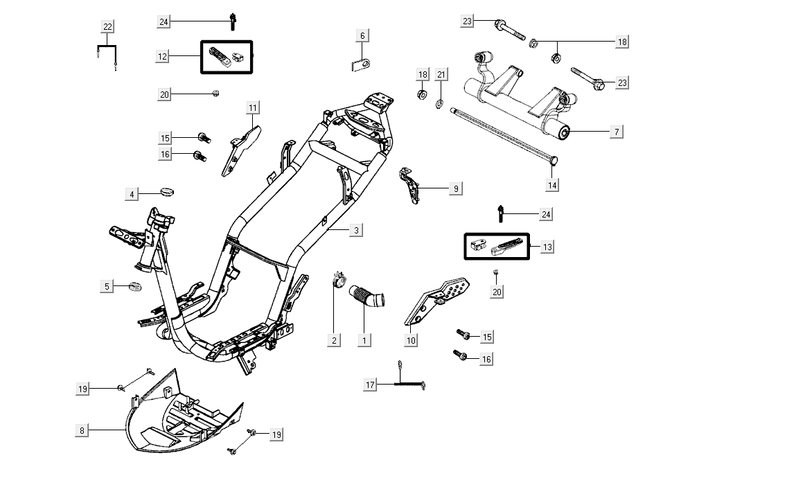 Telaio Kymco Super8 Street 50i Euro 4 Grigio Opaco