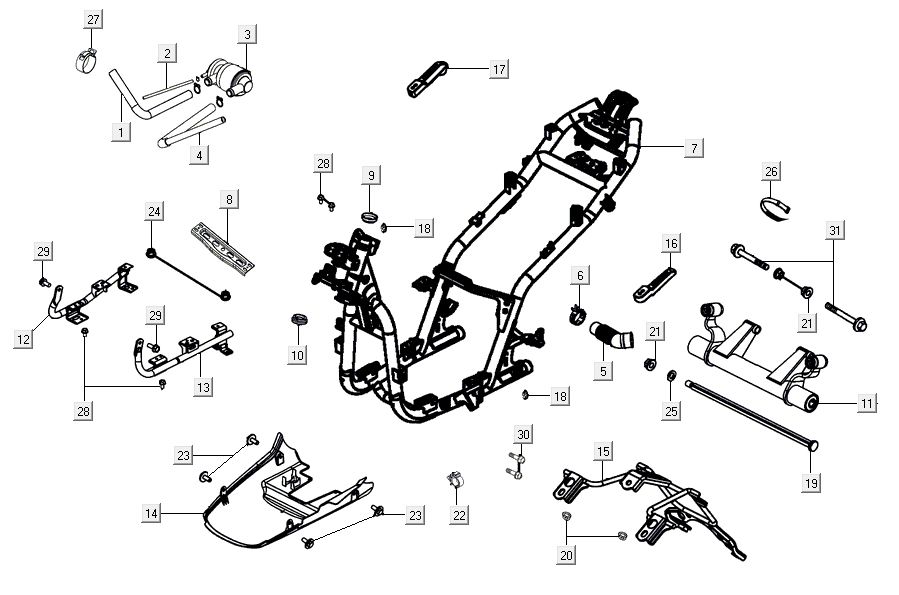 Parti del telaio Kymco Agility 16'+ 4 tempi in argento metallizzato opaco