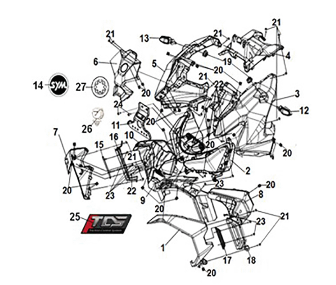 Front cover - head light Sym ADX 125i ABS+ TCS E5 2023 PETROL GREEN (GN-546U)