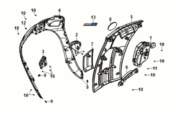 Front cover Sym Fiddle IV 125i AC CBS E5 2020-2021 WHITE (WH-8028P)