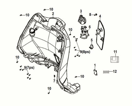 Coperchio interno anteriore Sym Fiddle IV 50 E5 nero (BK-007U)