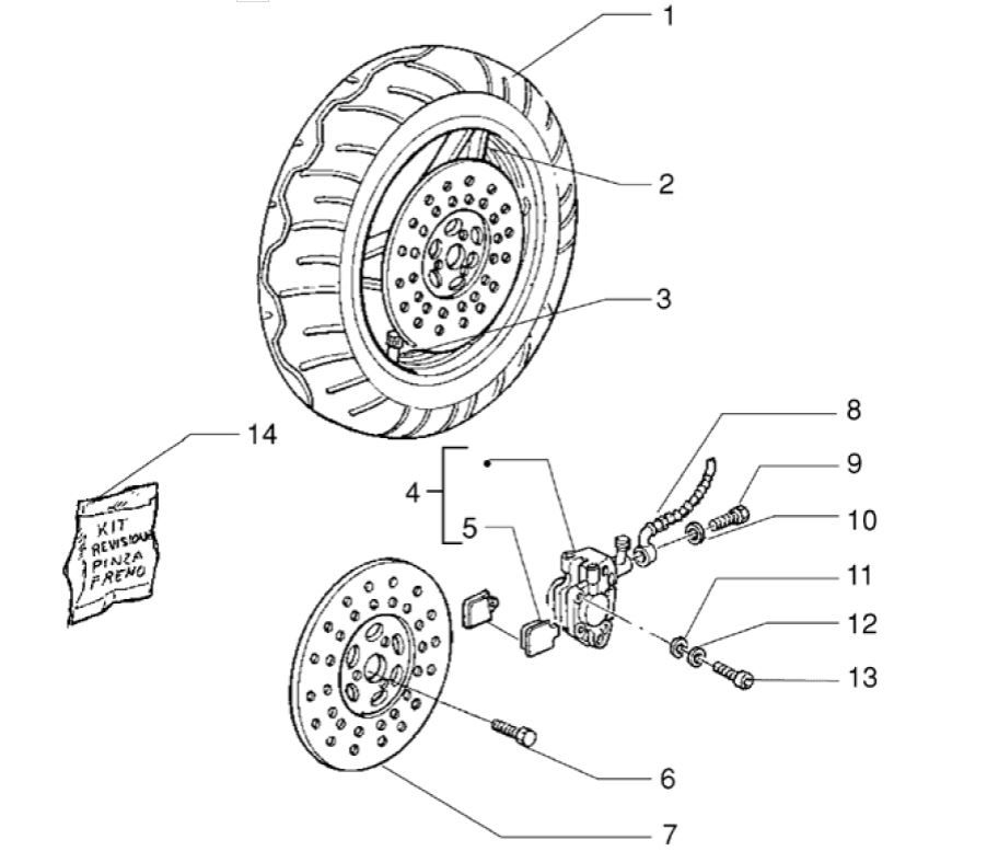 Ruota anteriore - Disco freno - Pinza freno Piaggio Zip RST 50 2 tempi AC