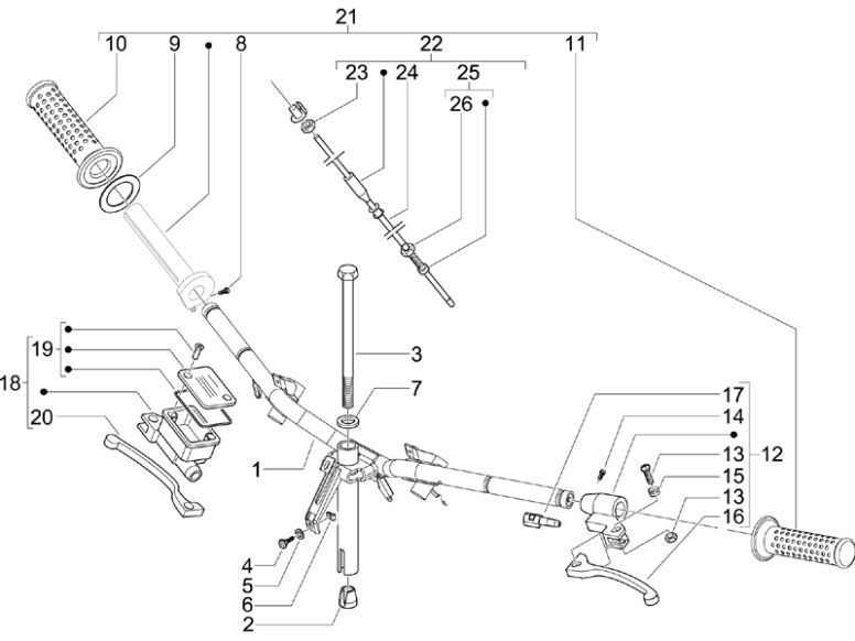 Volante - Cilindro freno - Leve freno - Manopole Piaggio Zip 2000 4 tempi AC