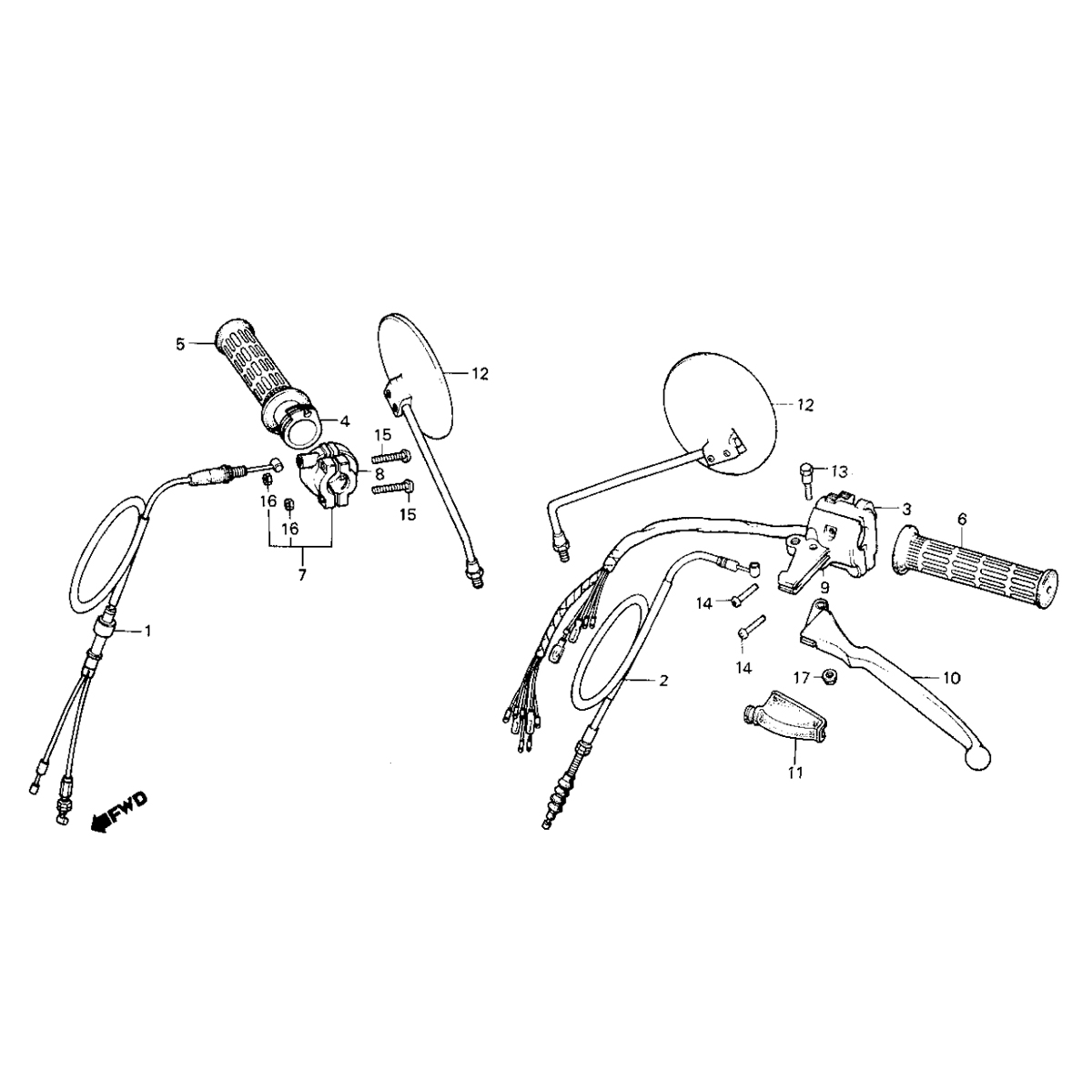 Acceleratore - Leva frizione - Specchietti - Cavo acceleratore - Cavo frizione Honda MB/MBX 50 e 80