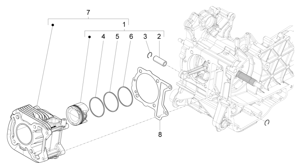 Cilindro - Pistone Vespa Primavera 125 3V IE ABS