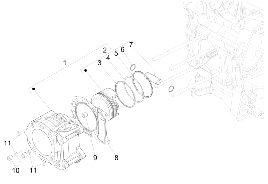 Cilindro - Pistone Piaggio Beverly 300 HPE 4V ABS Euro 5 2021-2022