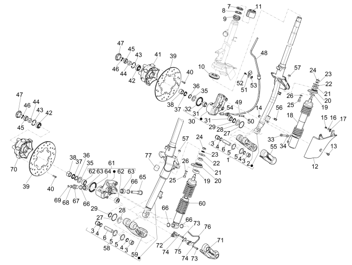 Forcella anteriore - cuffia Vespa GTS 250 ie 2005-2016 (senza ABS)