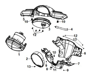 Coperchio maniglia - faro anteriore Sym E-Fiddle Petrol Green (GN546U)