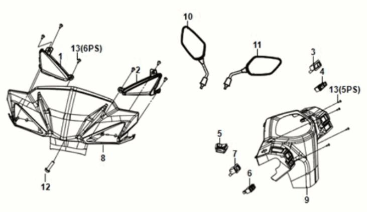 Handle Pipe - Handle Cover Sym Orbit III 125i E5 Black/Yellow (BK-007U/Y-102C)