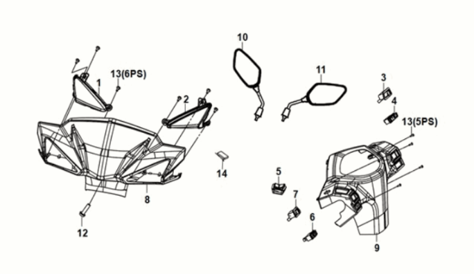 Maniglia - coperchio maniglia Sym Orbit III 50 E5 Matt Black/Fluorescent Yellow (BK-007U/Y-102C)