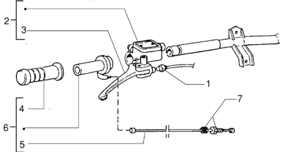 Leva del freno destra - Cilindro del freno - Tubo freno Piaggio Zip RST 50 a 2 tempi AC