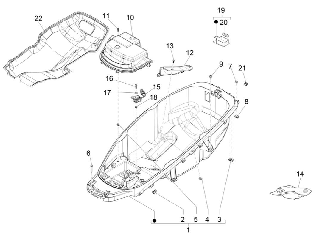 Scatola porta casco Piaggio MP3 300 ie LT Business - Sport (con e senza ABS) 2016-2018