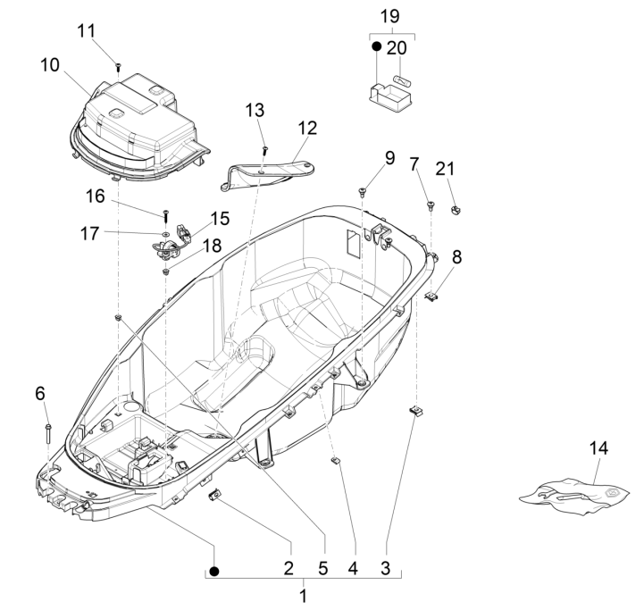 Scatola porta casco Piaggio MP3 350 Maxi Sport ABS Euro 4 2018-2020