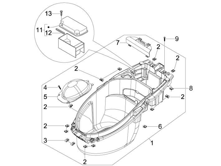 Scatola porta casco Piaggio NRG Power DD 50 2 tempi LC 2007-2017
