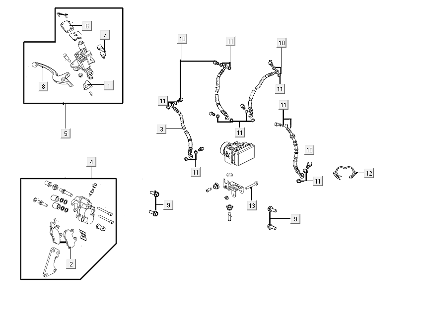 Cilindro del freno - Pinza - Tubo del freno Kymco People S 50i Euro 4 Blue