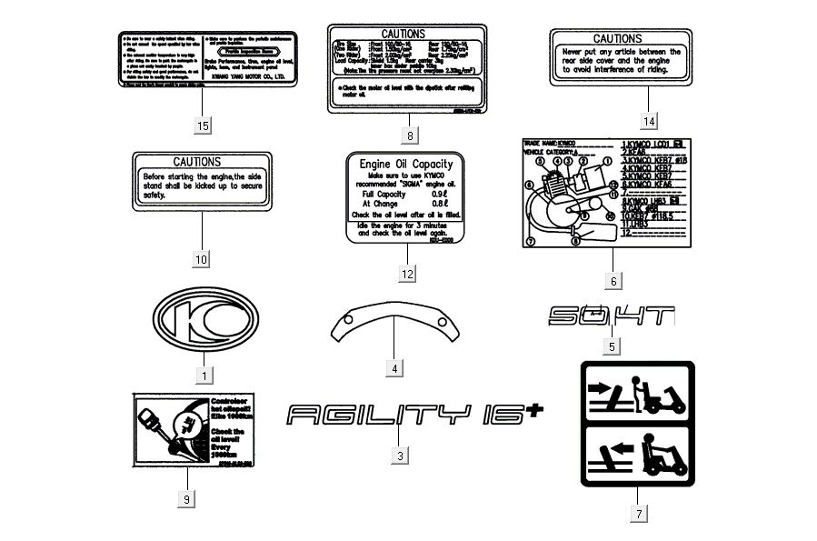 Emblemi - Adesivi Kymco Agility 16'+ 4 tempi nero lucido
