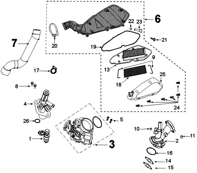 Corpo farfallato - Iniettore - Collettore di aspirazione - Peugeot Kisbee/ Django originale Euro 4 2018→ Sistema di iniezione Peugeot Kisbee 4 tempi E5