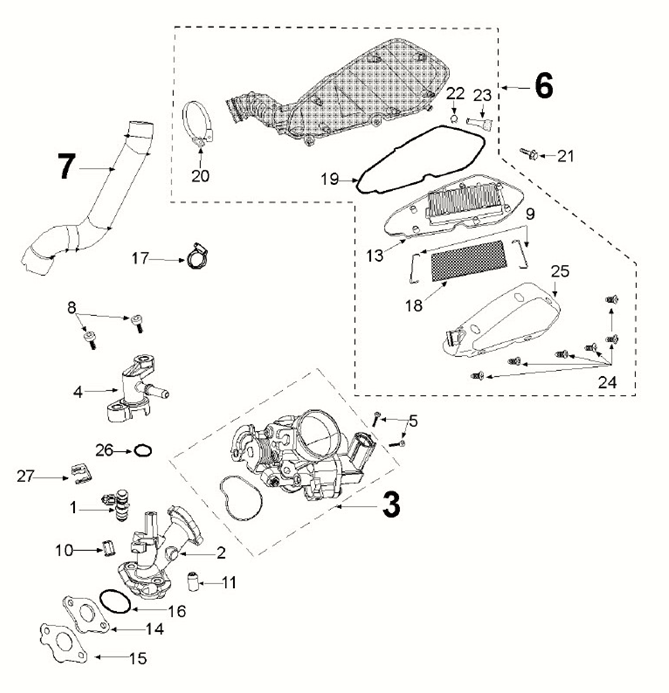 Iniettore - Corpo farfallato - Collettore di aspirazione Peugeot Django 50 4T AC Euro 5