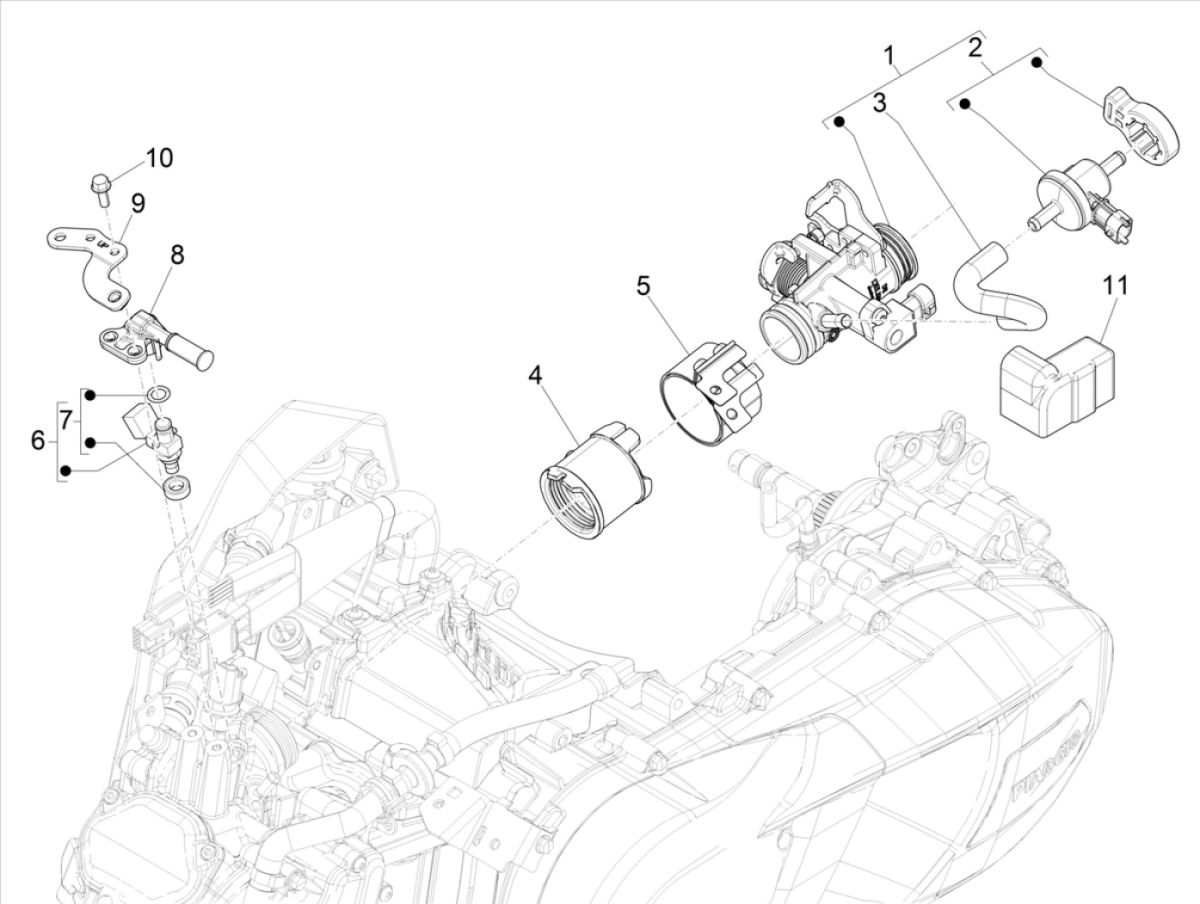 Corpo farfallato - Iniettore - Collettore di aspirazione Piaggio Medley 125 IE ABS Euro 4 2016-2019
