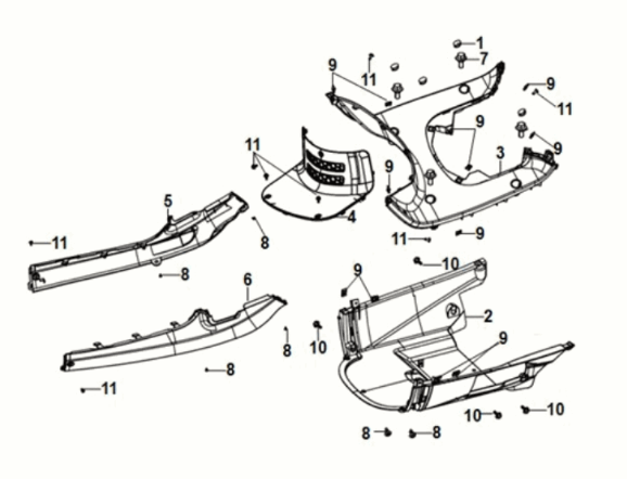 Inner fender - floor panel - center cover Sym Fiddle IV 125i AC CBS E5 2020-2021 BLACK (BK-7C)