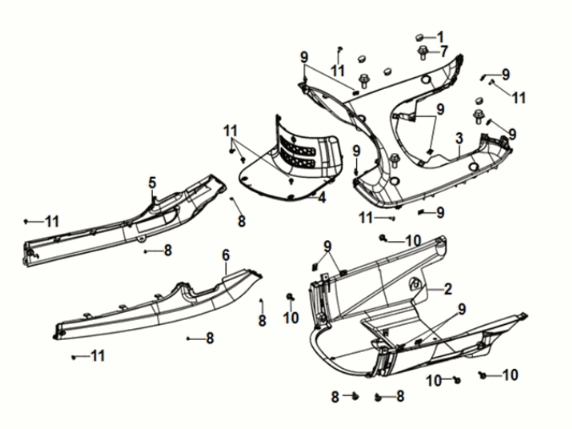Copertura centrale del pannello parafango interno Sym Fiddle IV 50 E5 Black (BK-007U)