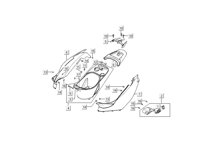 Cofani - Placcatura posteriore - Kymco Super9 50 2 tempi AC vecchio modello sportivo blu