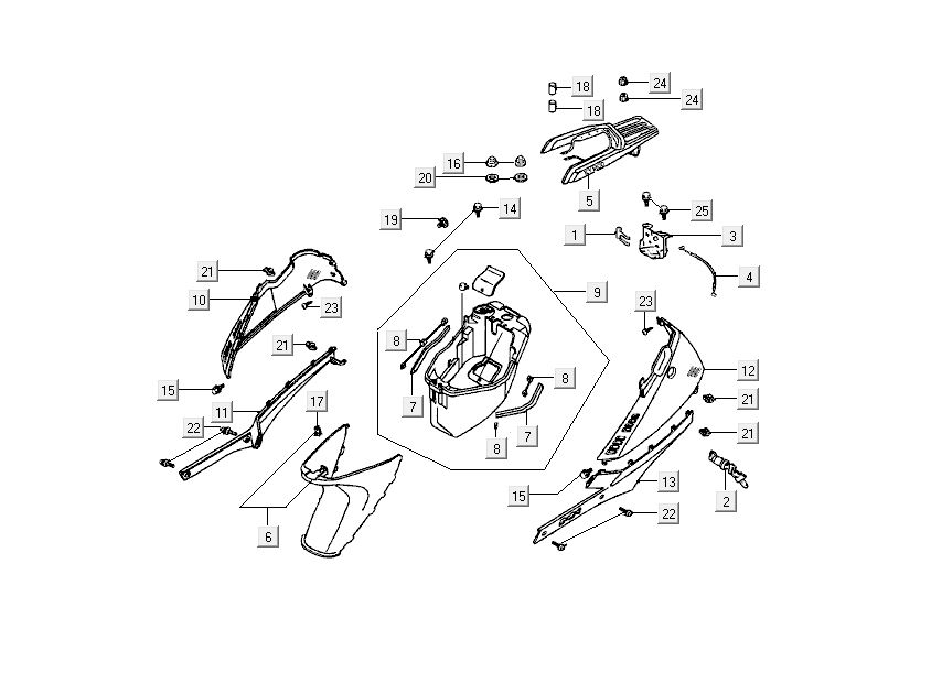 Cappe - Placcatura posteriore Kymco DJ 2 tempi argento