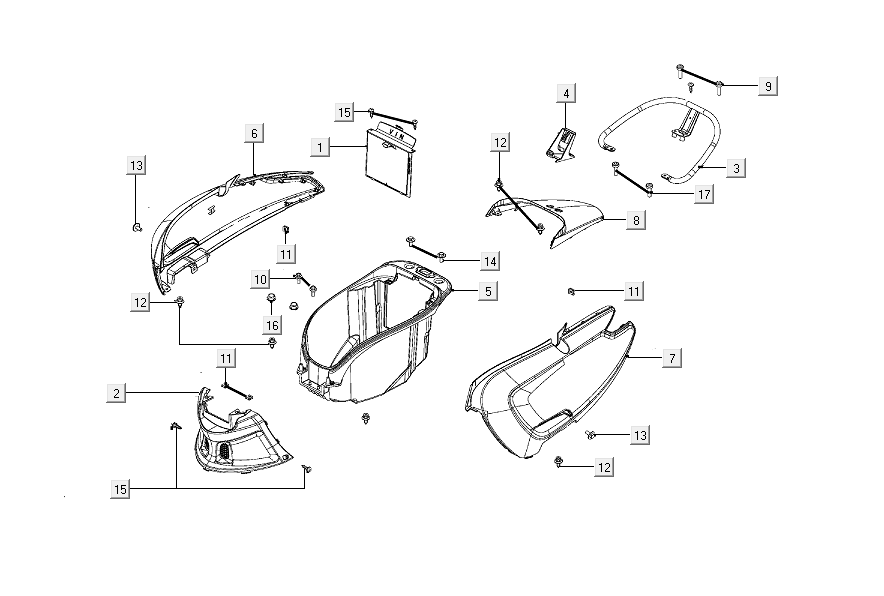 Cappucci - Pannello posteriore Kymco Like 50 Euro 4 2018 → nero opaco
