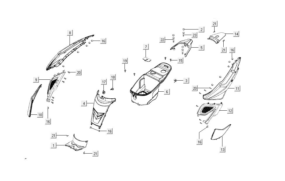 Cofani - Placcatura posteriore Kymco Super8 50 4 tempi 2009 → rosso